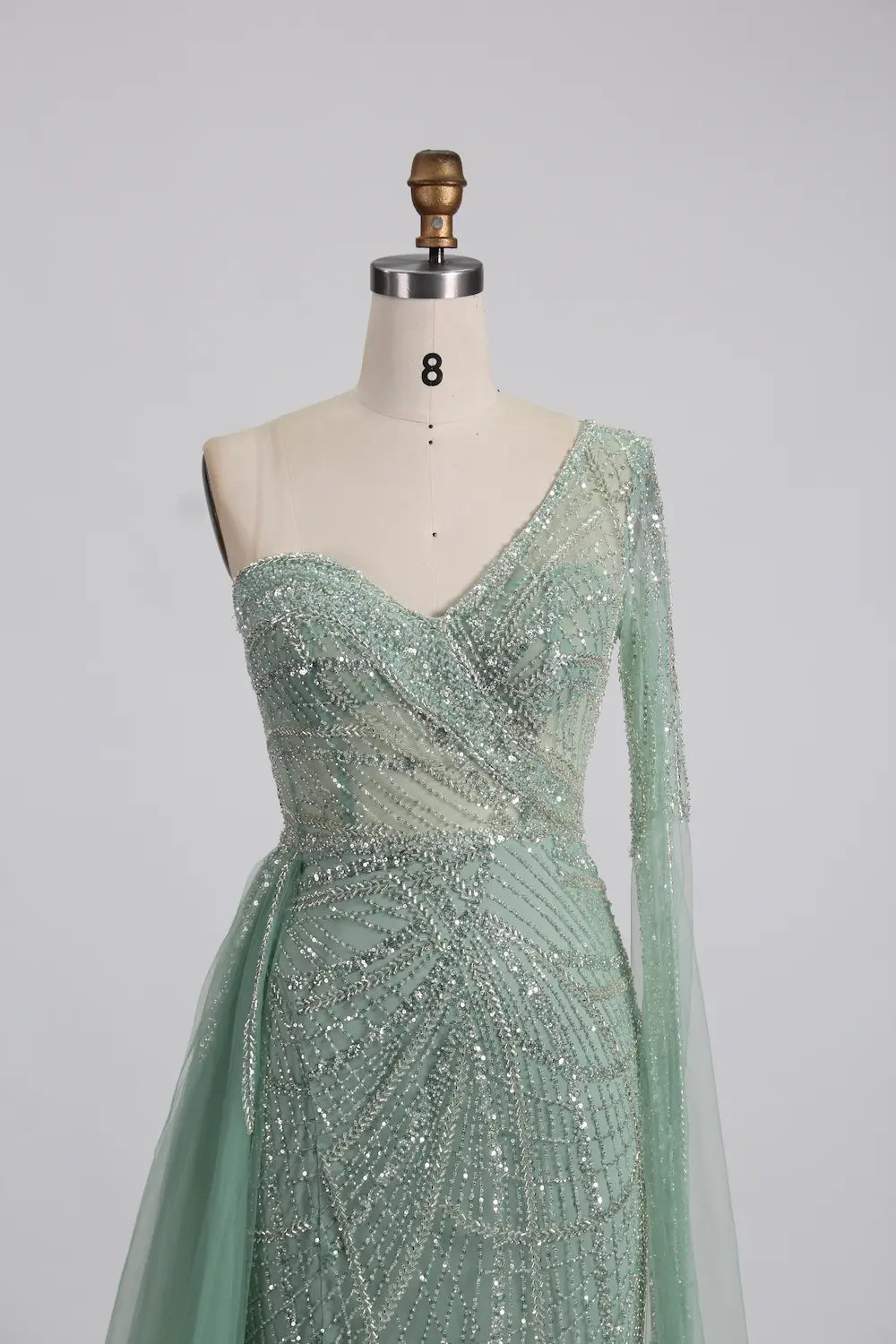 One Shoulder Beaded Sage Green Mother of the Bride Dress MK139