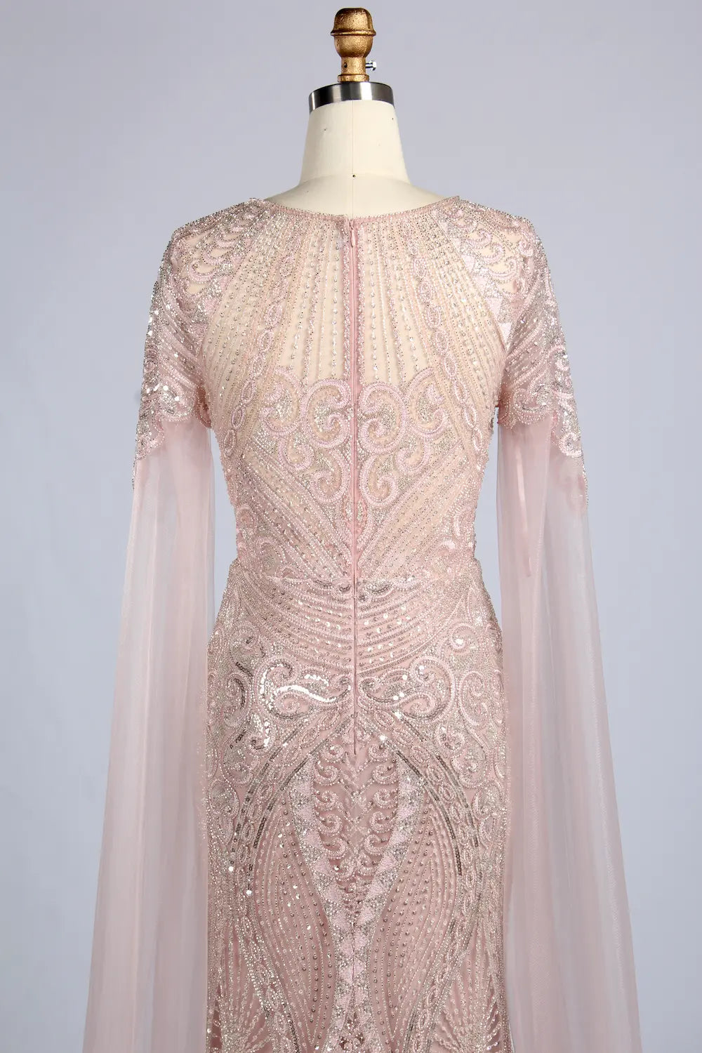 Pink Sequin Tulle Cape Mother of the Bride Dress MK169