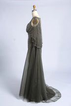 Beaded Cape V-Neck Slit Mermaid Mother of the Bride Dress MC168