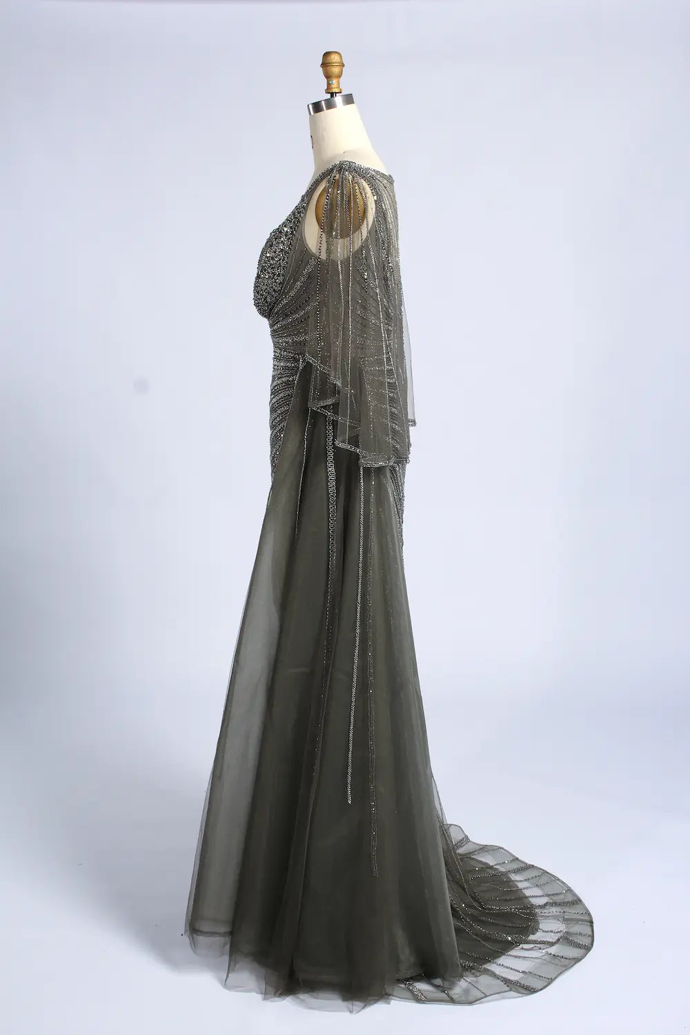 Beaded Cape V-Neck Slit Mermaid Mother of the Bride Dress MC168