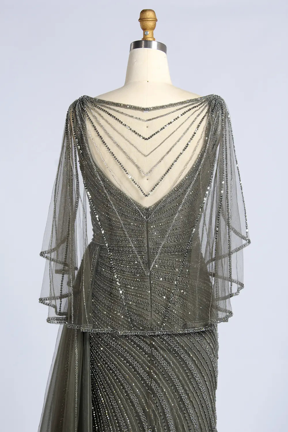 Beaded Cape V-Neck Slit Mermaid Mother of the Bride Dress MC168