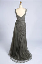 Beaded Cape V-Neck Slit Mermaid Mother of the Bride Dress MC168