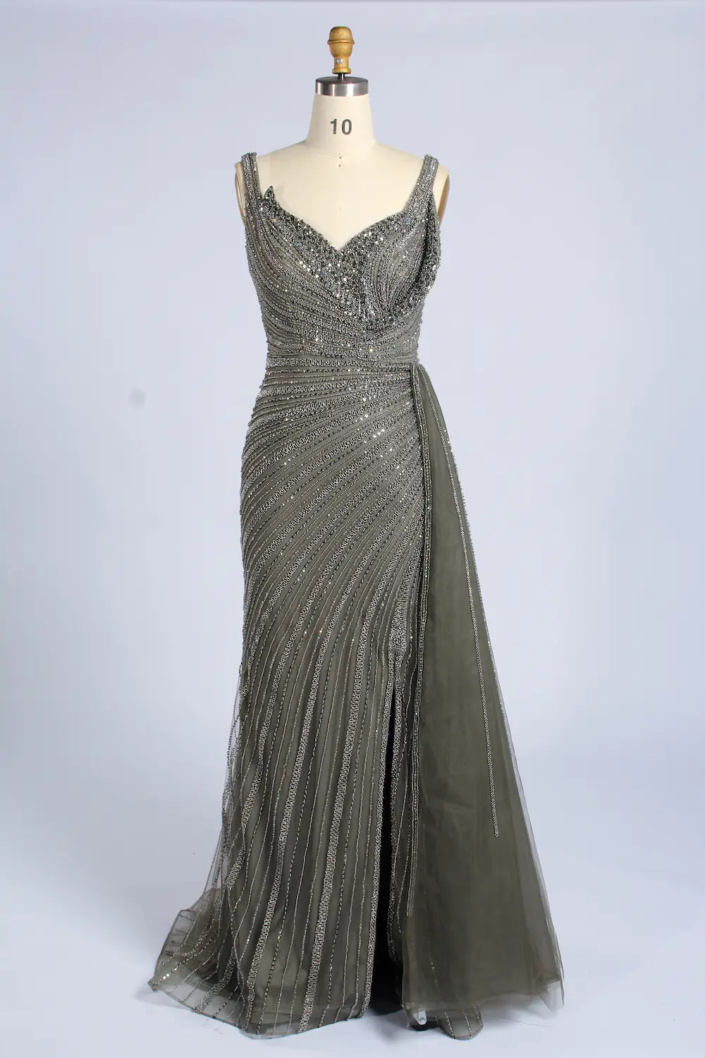 Beaded Cape V-Neck Slit Mermaid Mother of the Bride Dress MC168