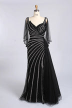 Beaded Cape V-Neck Slit Mermaid Mother of the Bride Dress MC168