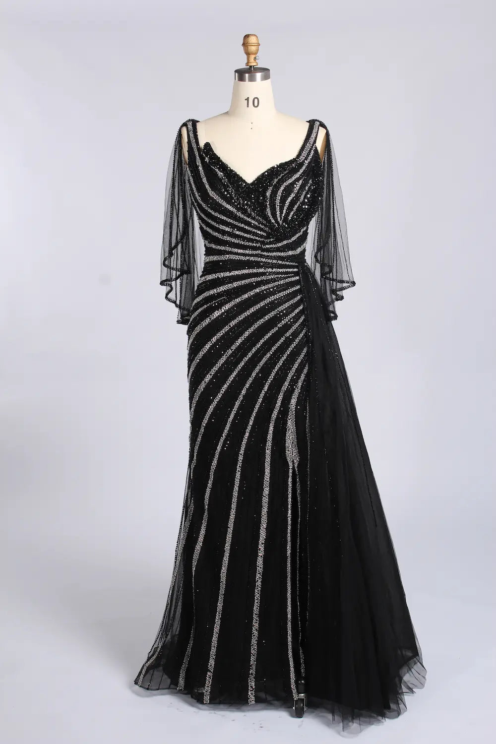 Beaded Cape V-Neck Slit Mermaid Mother of the Bride Dress MC168