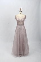 Blush Pink Sophisticated A-Line Mother of the Bride Dress with Short Sleeves MC082