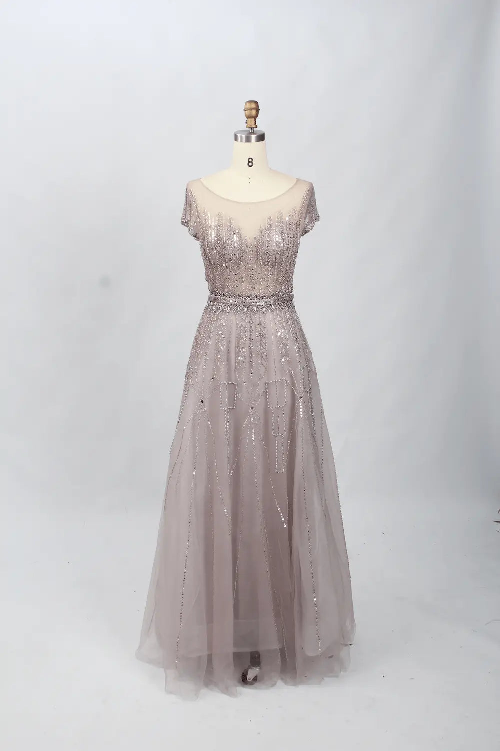 Blush Pink Sophisticated A-Line Mother of the Bride Dress with Short Sleeves MC082