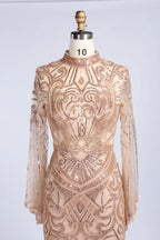 High-Neck Beaded Sequined Long Sleeve Mother of the Bride Dress MC170