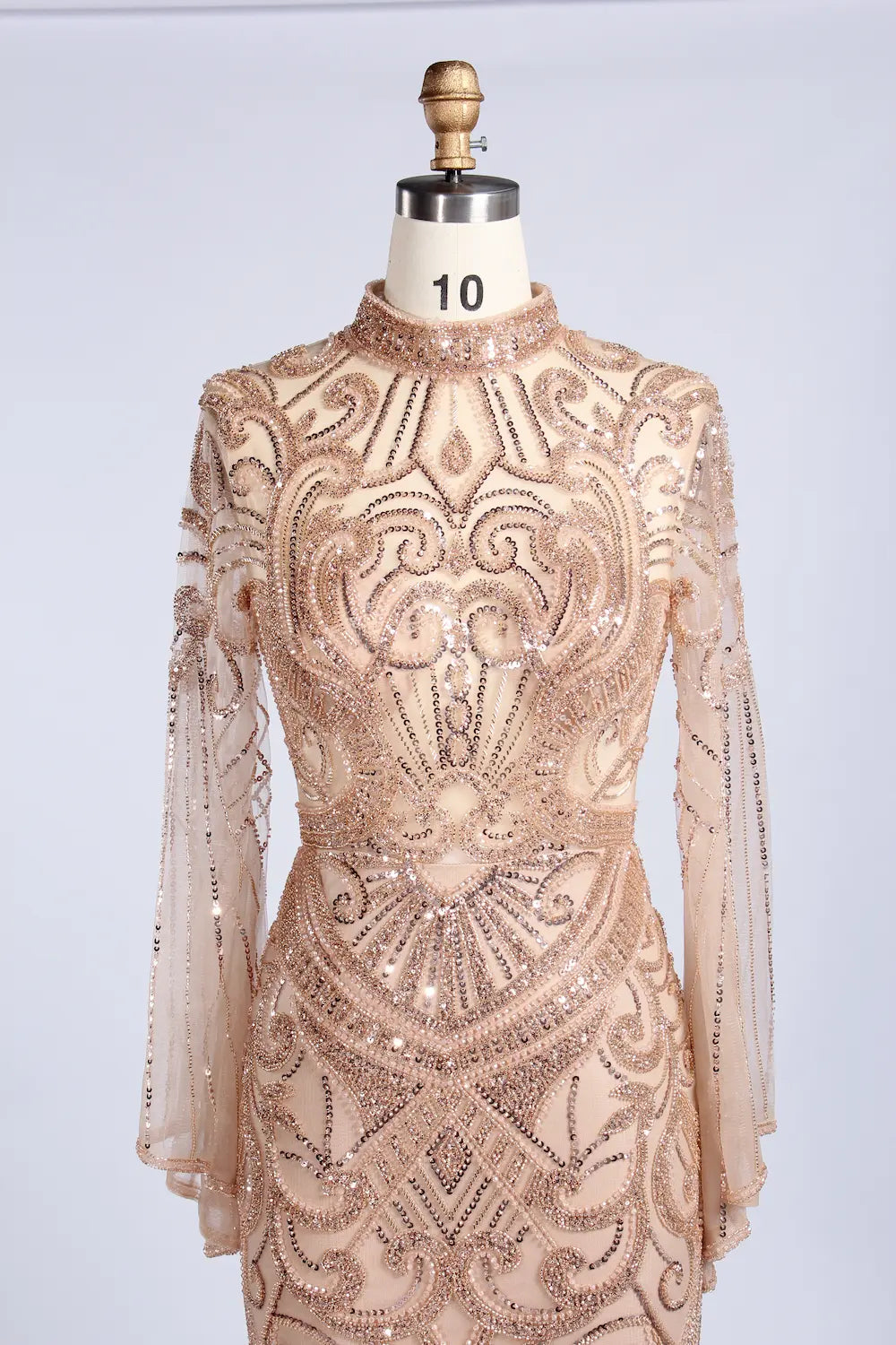 High-Neck Beaded Sequined Long Sleeve Mother of the Bride Dress MC170