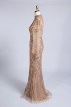 High-Neck Beaded Sequined Long Sleeve Mother of the Bride Dress MC170