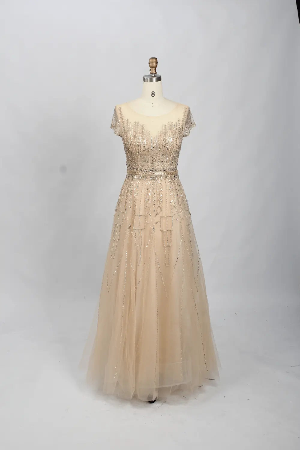 Blush Pink Sophisticated A-Line Mother of the Bride Dress with Short Sleeves MC082