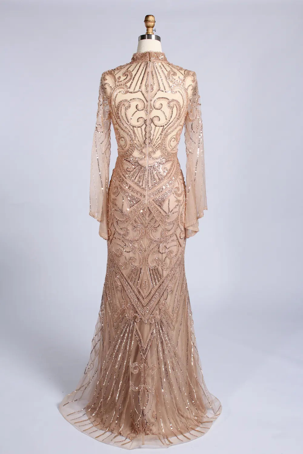 High-Neck Beaded Sequined Long Sleeve Mother of the Bride Dress MC170