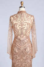 High-Neck Beaded Sequined Long Sleeve Mother of the Bride Dress MC170