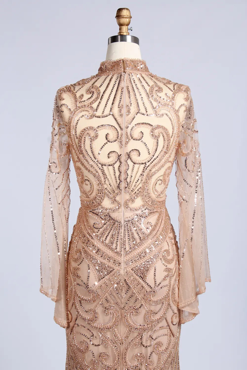 High-Neck Beaded Sequined Long Sleeve Mother of the Bride Dress MC170