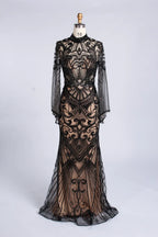 High-Neck Beaded Sequined Long Sleeve Mother of the Bride Dress MC170
