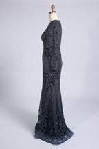 Elegant Blue Long Sleeve Beaded Mermaid Mother of the Bride Dress MC171