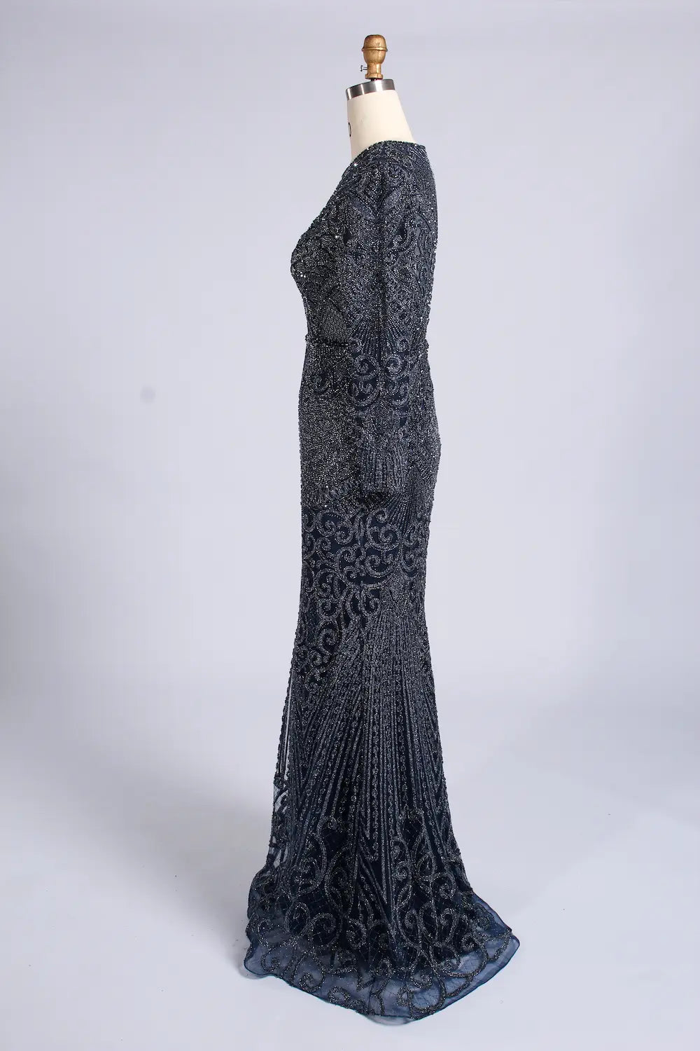 Elegant Blue Long Sleeve Beaded Mermaid Mother of the Bride Dress MC171