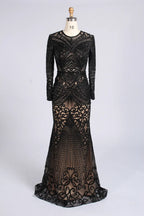 Elegant Blue Long Sleeve Beaded Mermaid Mother of the Bride Dress MC171