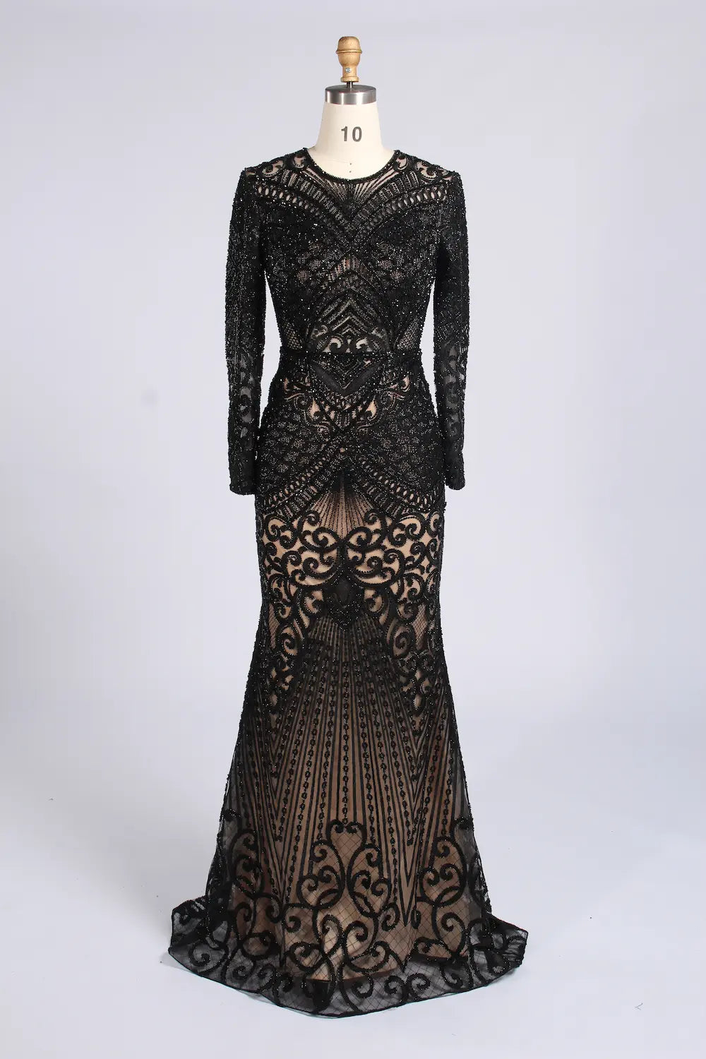 Elegant Blue Long Sleeve Beaded Mermaid Mother of the Bride Dress MC171
