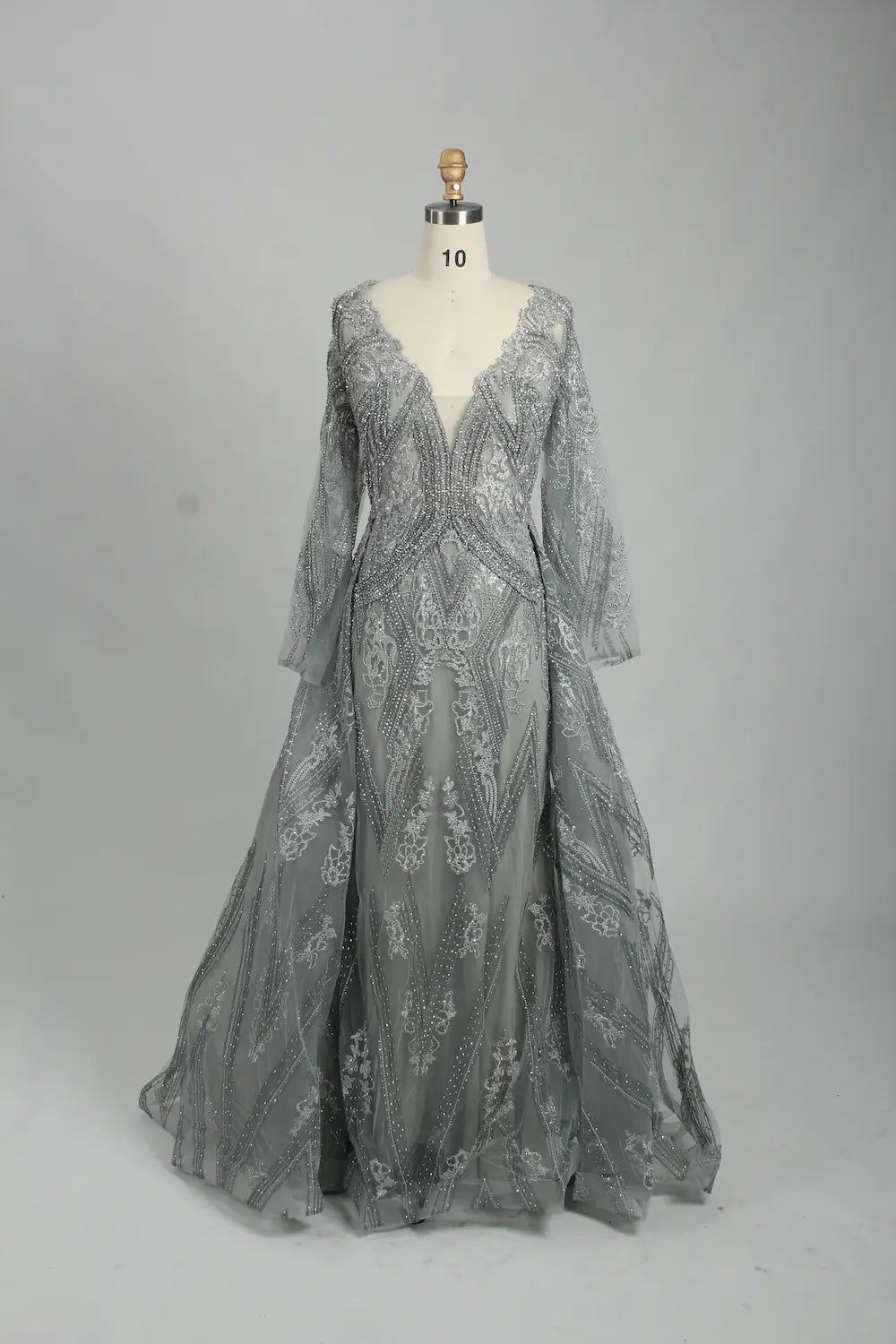 Sparkling V-Neck A-Line Mother of the Bride Dress with Long Sleeves MK081