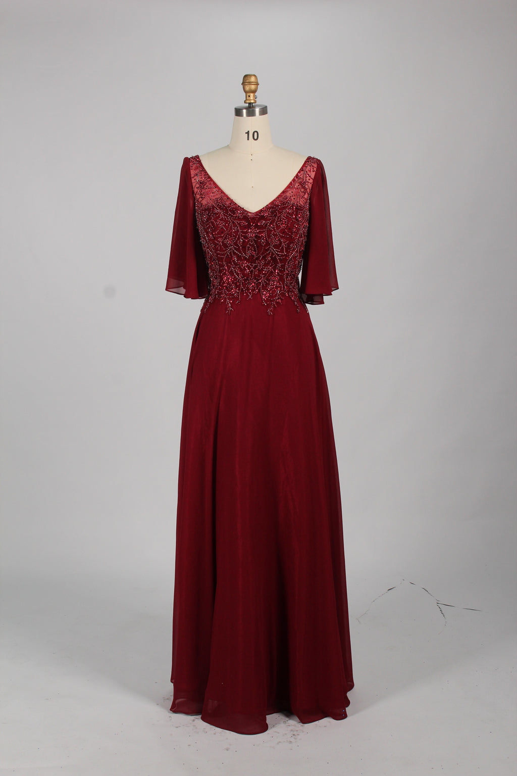 Wholesale Olive Green Lace - Embellished Flutter - Sleeve Prom Dress 32778