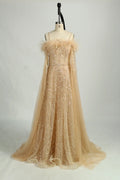 Sequin Feather Off-the-Shoulder Mother of the Bride Dress KS046