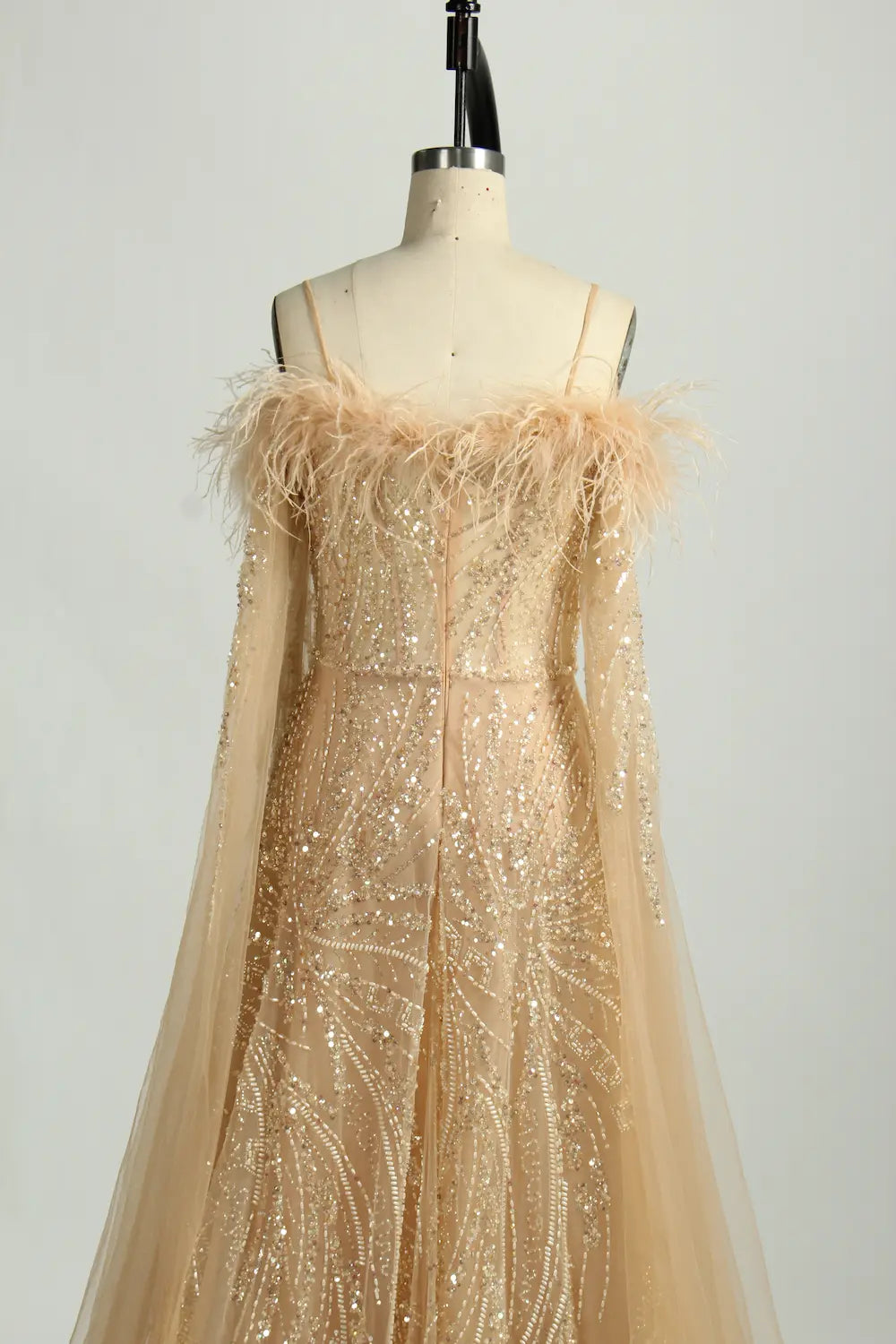 Sequin Feather Off-the-Shoulder Mother of the Bride Dress KS046