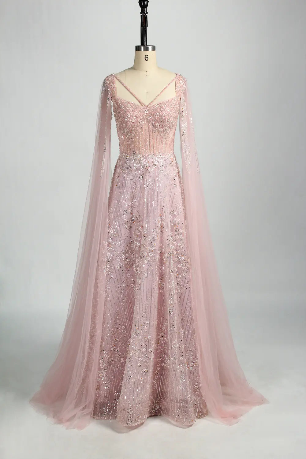 Beaded Sequin A-Line Mother of the Bride Dress with Cape Sleeves KS047