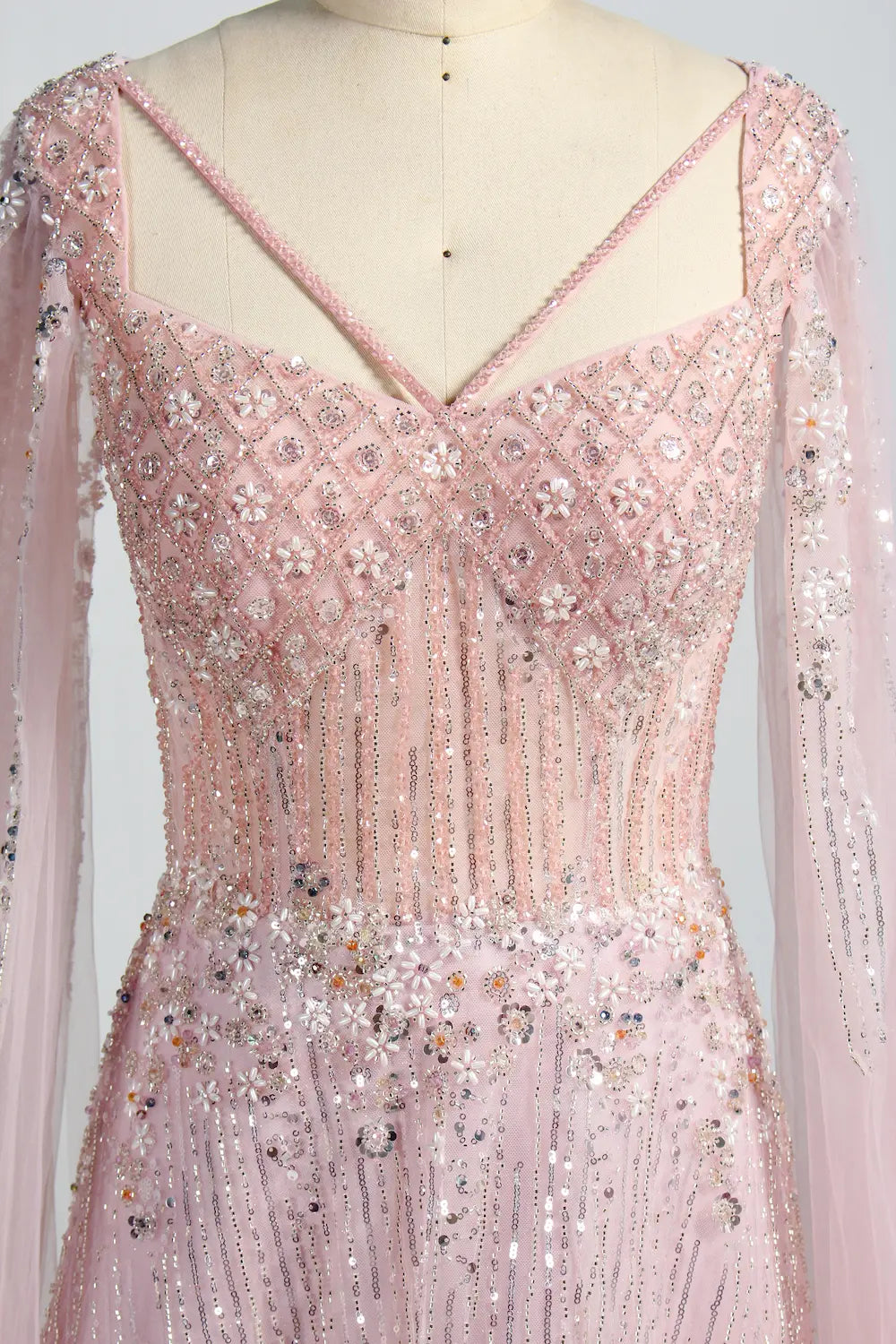 Beaded Sequin A-Line Mother of the Bride Dress with Cape Sleeves KS047
