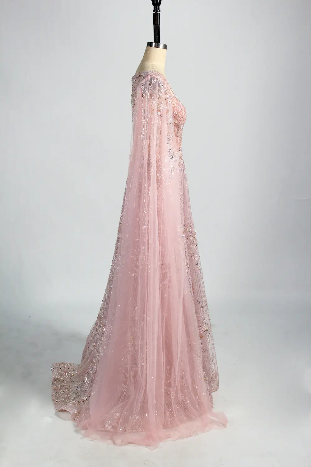 Beaded Sequin A-Line Mother of the Bride Dress with Cape Sleeves KS047