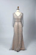 Sparkling Fit-and-Flare Mother of the Bride Dress with Sheer Sleeves MC051