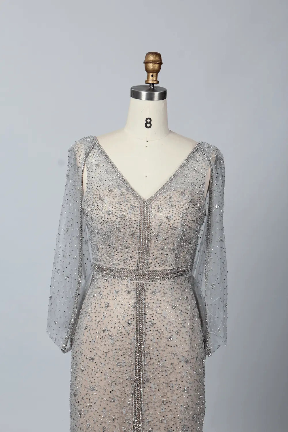 Sparkling Fit-and-Flare Mother of the Bride Dress with Sheer Sleeves MC051