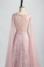 Beaded Sequin A-Line Mother of the Bride Dress with Cape Sleeves KS047