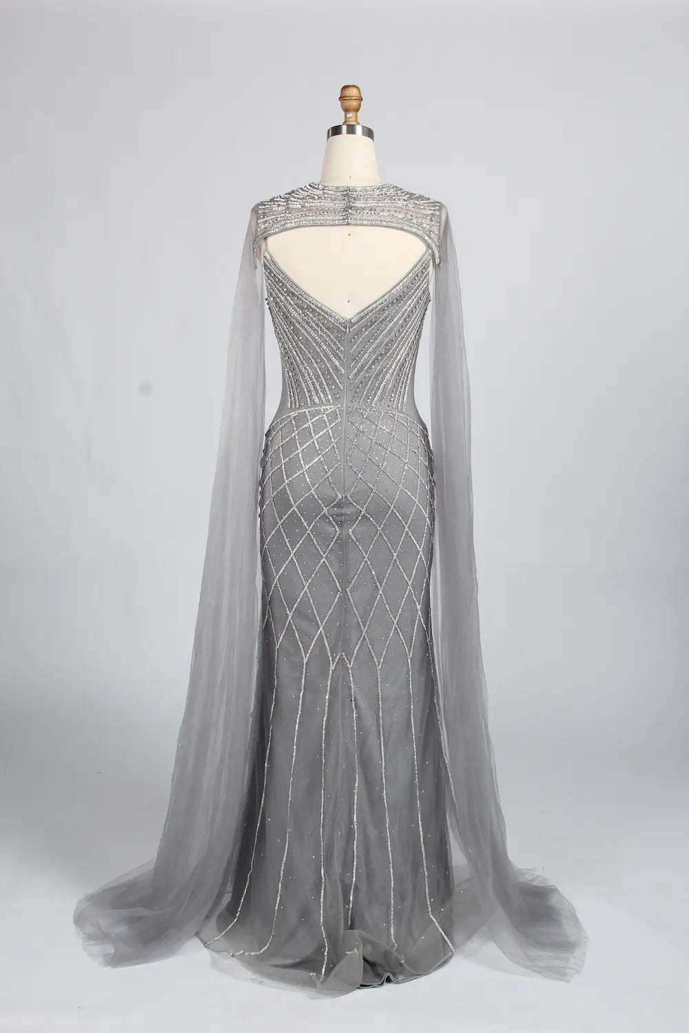 Luxury Beaded V-Neck Cape Sleeves Mother of the Bride Dress KY048