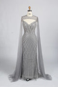 Luxury Beaded V-Neck Cape Sleeves Mother of the Bride Dress KY048