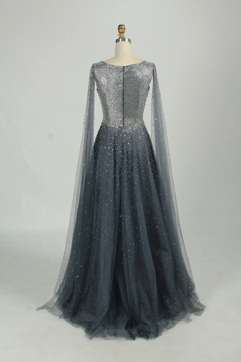 Beaded V-Neck A-Line Mother of the Bride Dress with Cape Sleeves KS048