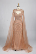 Luxury Beaded V-Neck Cape Sleeves Mother of the Bride Dress KY048