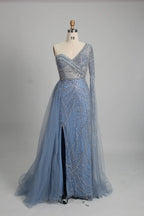 One Shoulder Beaded Sage Green Mother of the Bride Dress MK139