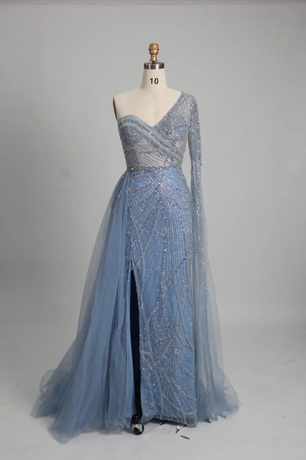 One Shoulder Beaded Sage Green Mother of the Bride Dress MK139
