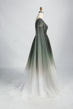 Ombre Beaded V-Neck A-Line Mother of the Bride Dress with Cape Sleeves KS049