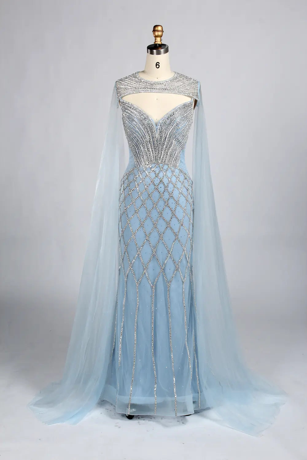 Luxury Beaded V-Neck Cape Sleeves Mother of the Bride Dress KY048