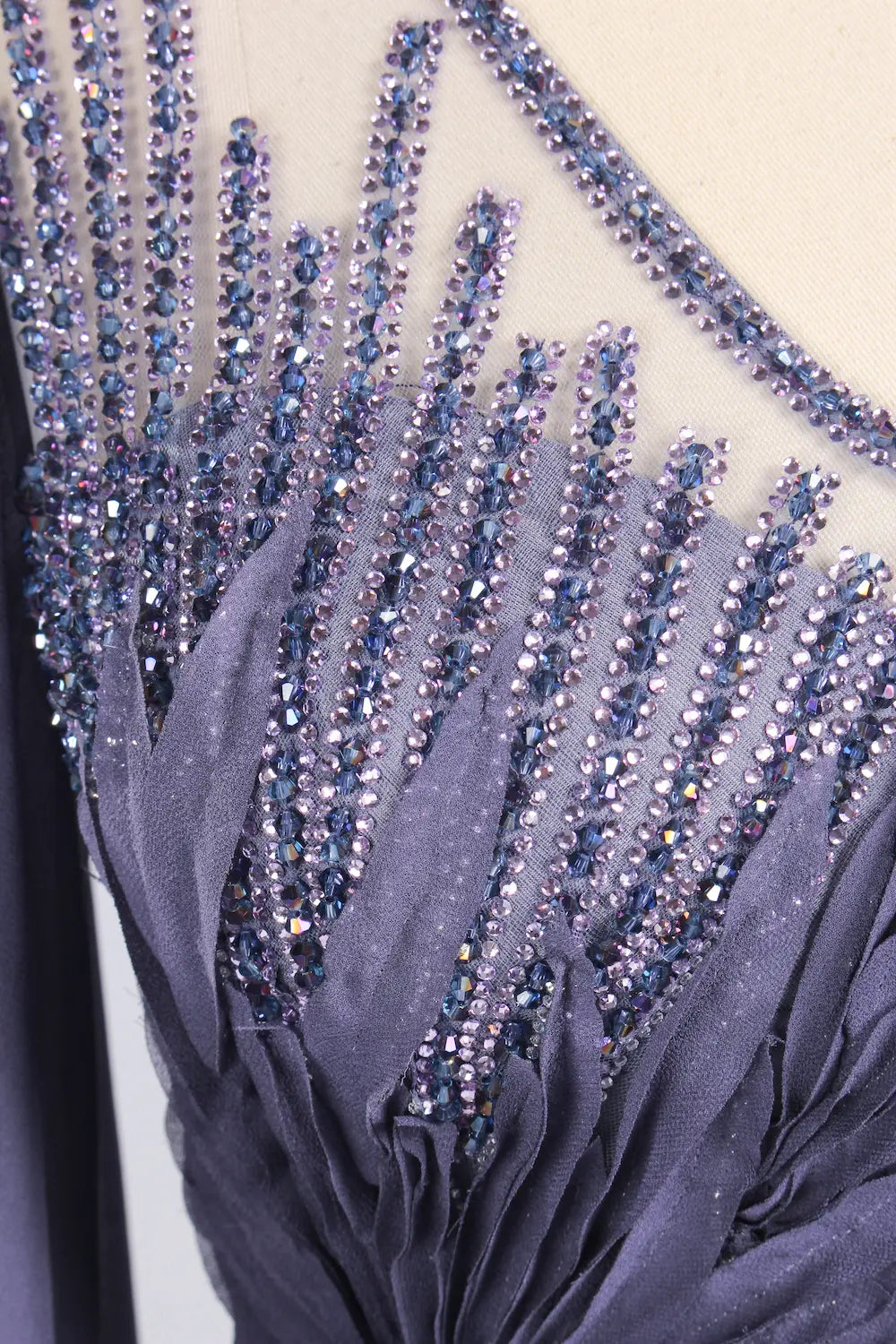 Purple Feather Embellished V-Neck Long Sleeve Chiffon A-Line MOB Dress MC172