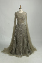 Beaded Long-Sleeve A-Line Mother of the Bride Dress KS050