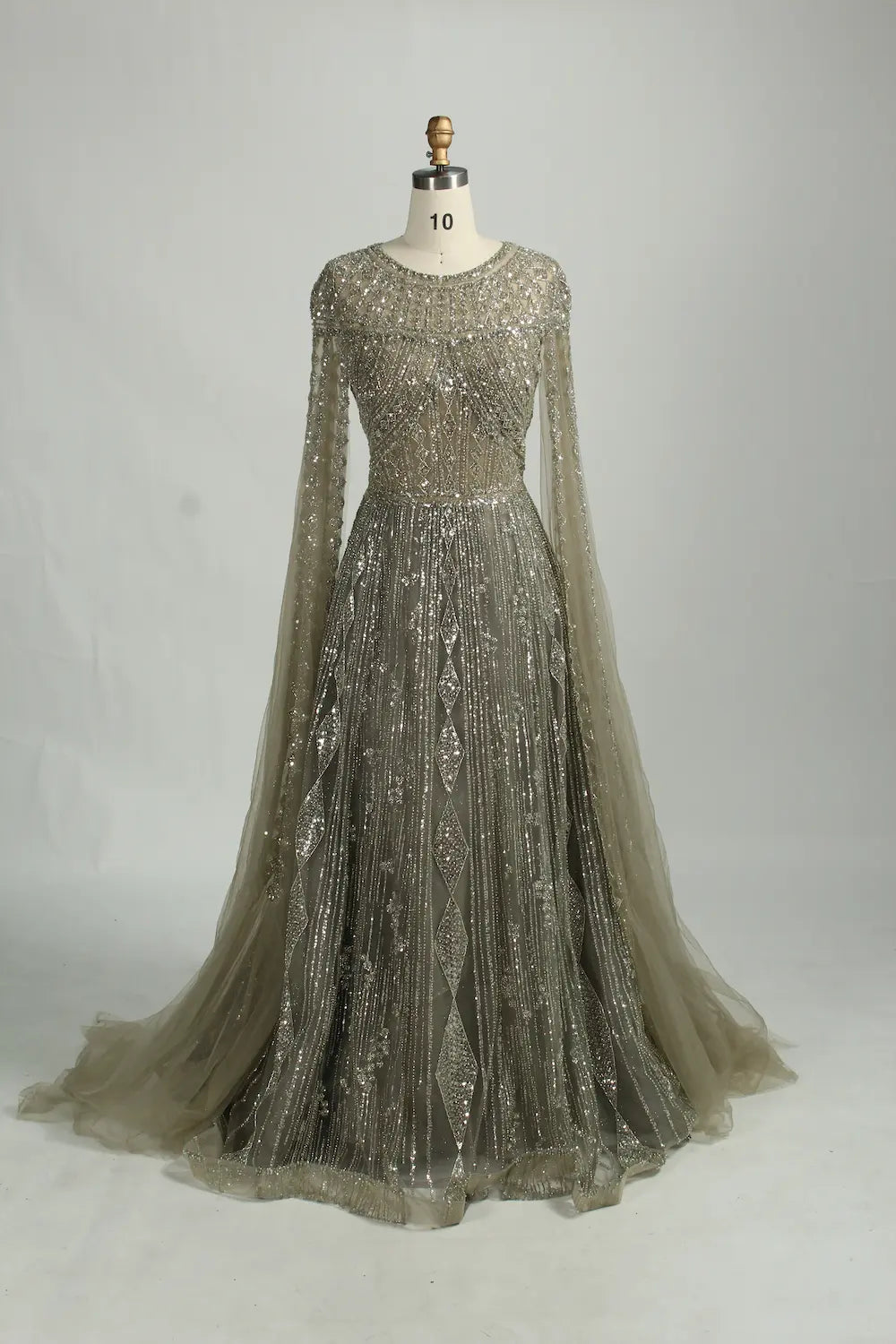 Beaded Long-Sleeve A-Line Mother of the Bride Dress KS050