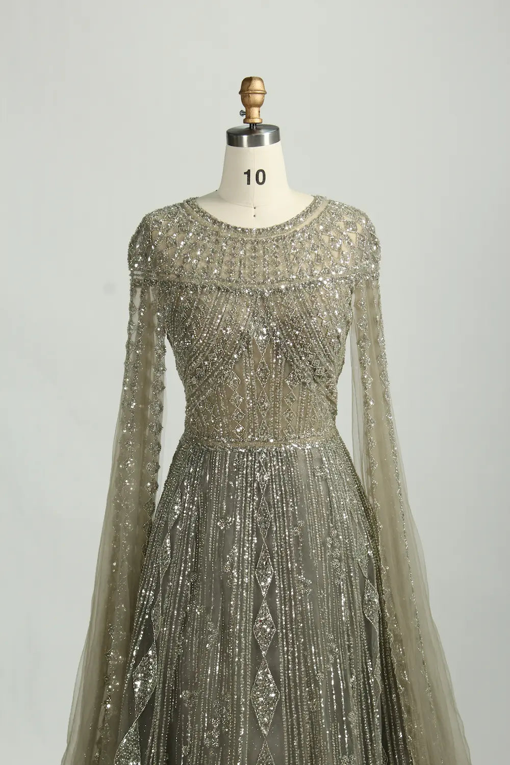 Beaded Long-Sleeve A-Line Mother of the Bride Dress KS050