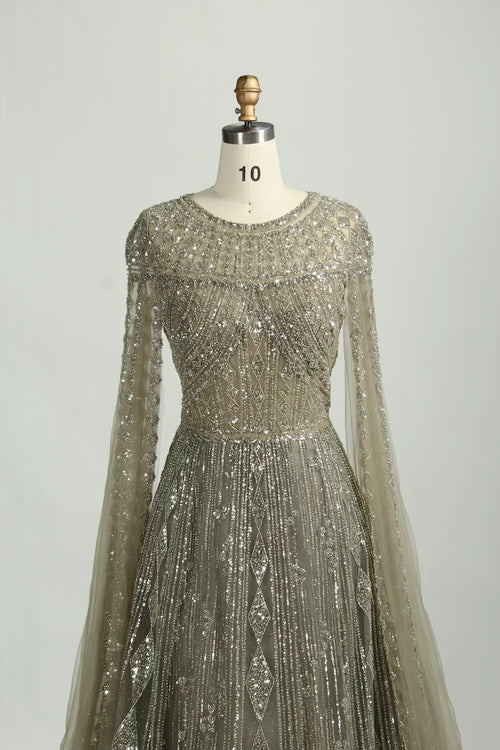 Beaded Long-Sleeve A-Line Mother of the Bride Dress KS050