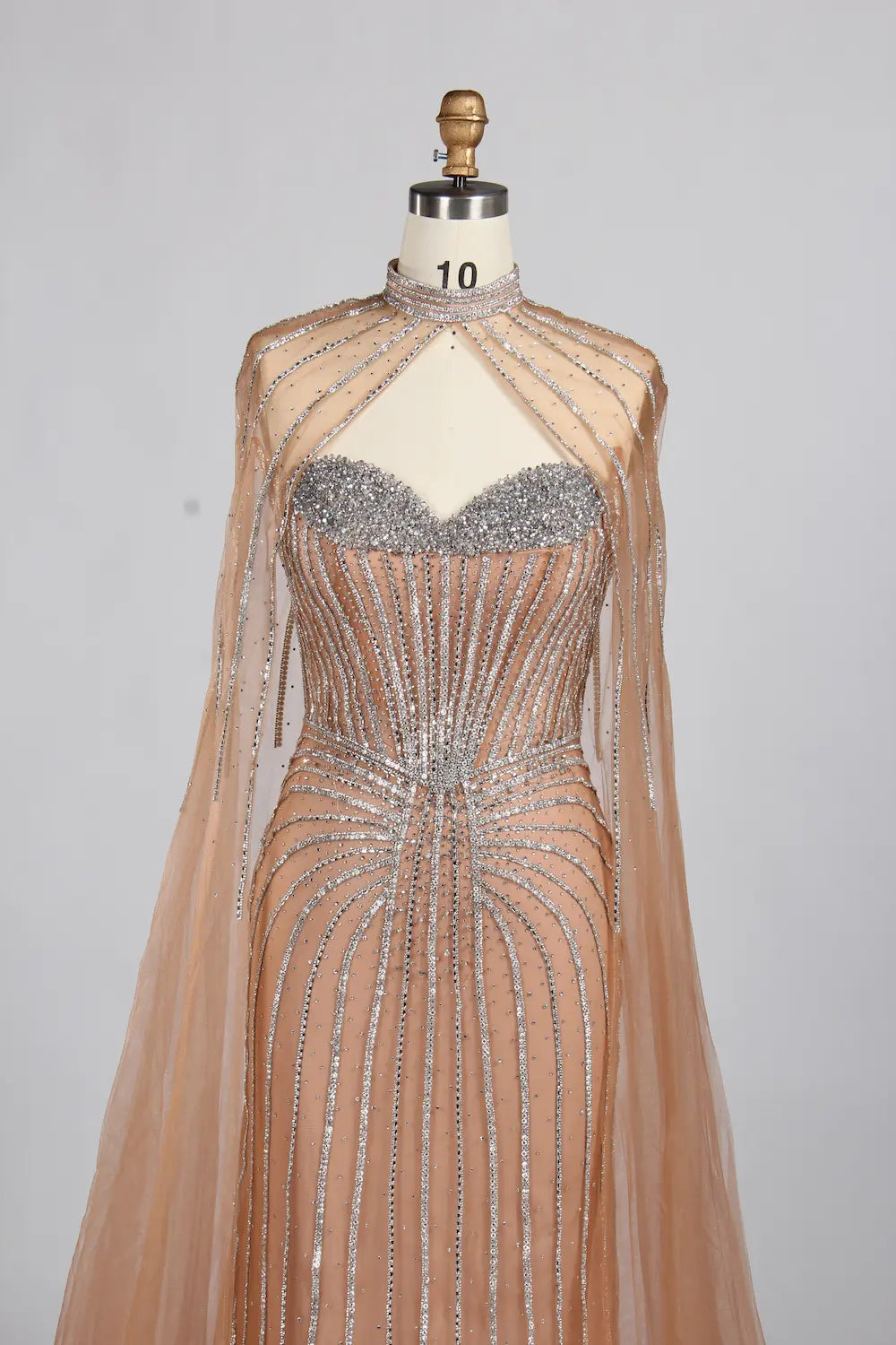 Luxury Pink Beaded Fit Mermaid Cape Sleeves Mother of the Bride Dress KY049