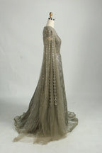 Beaded Long-Sleeve A-Line Mother of the Bride Dress KS050