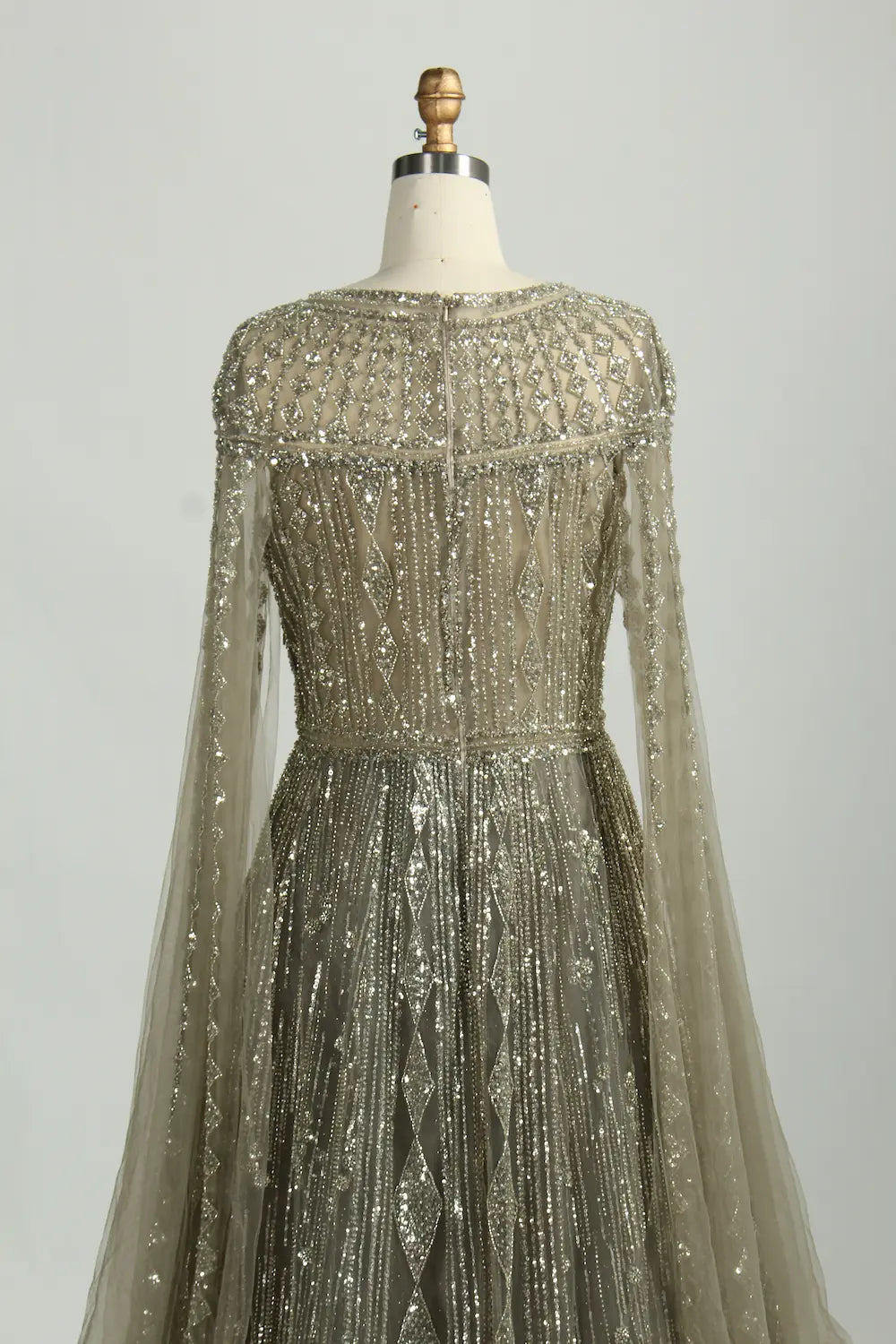 Beaded Long-Sleeve A-Line Mother of the Bride Dress KS050