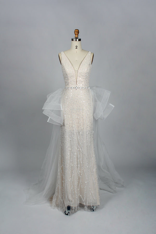 Wholesale Sequin V-Neck Bridal Gown – Tulle Ruffle Dress kt1333